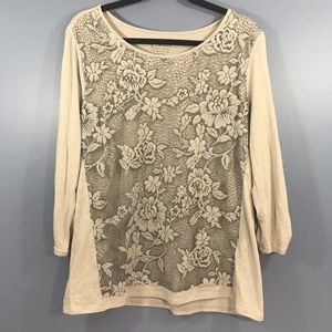Chico’s Lace-front Blouse.  Size 2. 3/4 sleeves.
